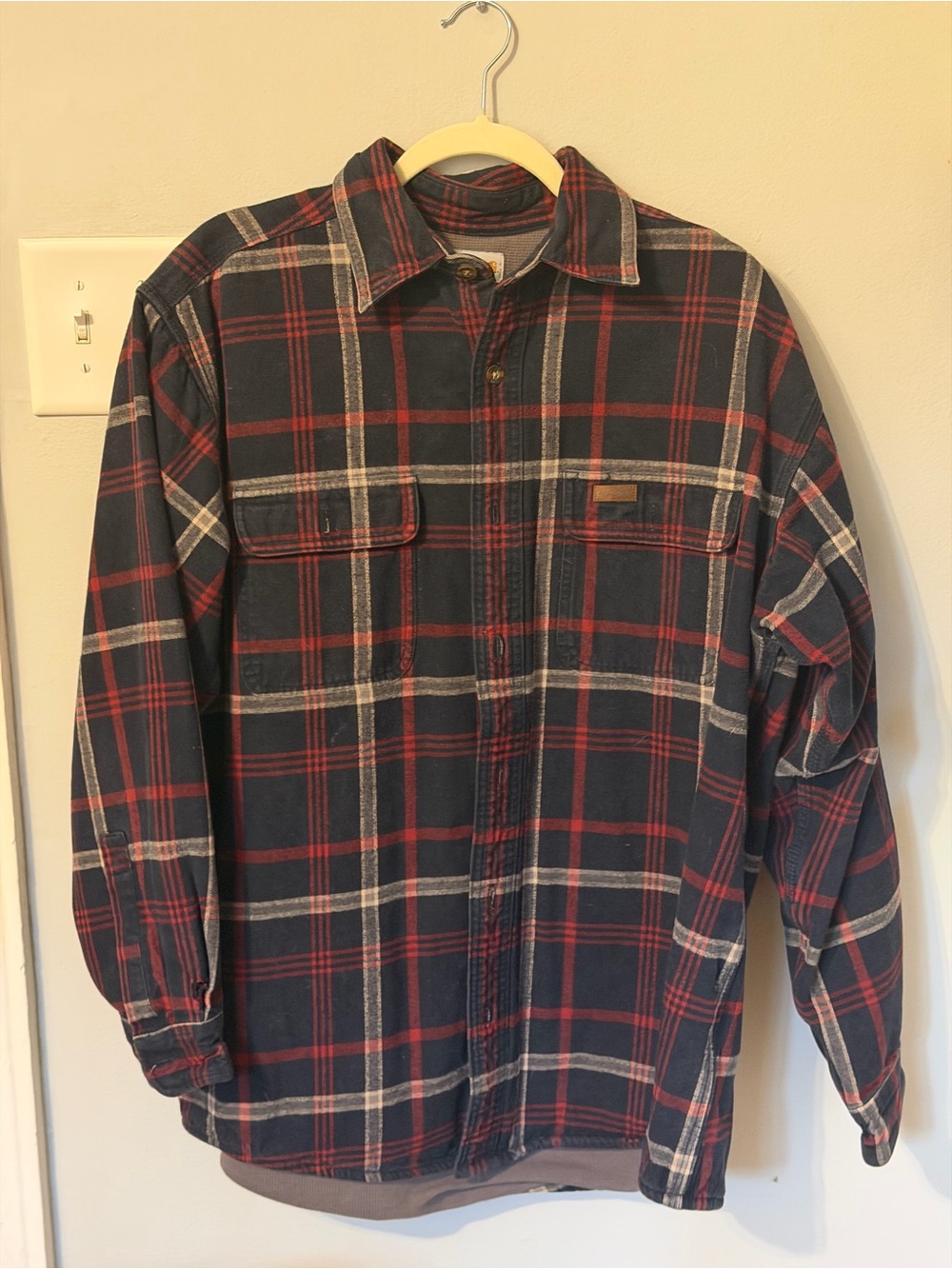 Men's Carhartt Navy and Red Plaid Button-Up Shirt Jacket